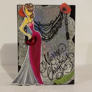 Handcrafted, Holiday Girl in Red Dress. "Merry Christmas". 5x7
